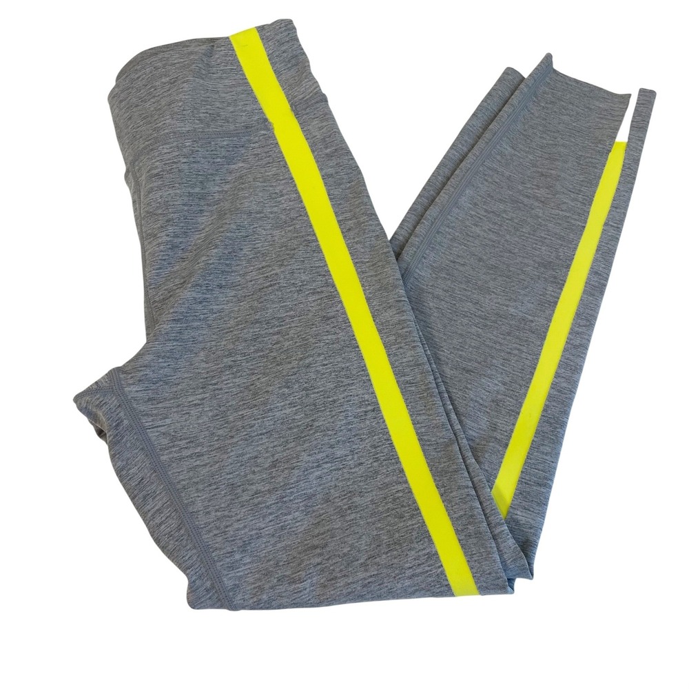 Zyia Active Gray Heather Neon Yellow Stripe Split Hem‎ Leggings Womens Size 4